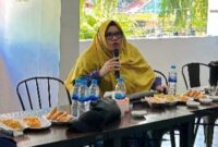 Kordiv P3S Panwaslih/Bawaslu Kota Langsa, Marida Fitriani MP saat menyampaikan materi di hadapan awak media 