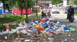 Sampah limbah rumah tangga dibuang sembarangan menimbulkan bau menyengat menganggu warga sekitar .