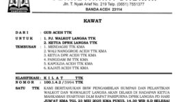 Surat resmi pelantikan Wali Kota dan Wakil Wali Kota Langsa, Jeffry-Haikal. Foto : Tangkapan Layar.