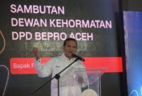 Wagub Aceh menyampaiakn kata sambutan dengan harapan Bepro dapat menjadi mitra strategis Pemerintah Aceh dalam mengadvokasi berbagai kepentingan masyarakat tingkat lokal maupun tingkat nasional. Jumat 20/06/2025