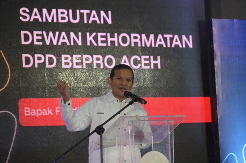 Wagub Aceh menyampaiakn kata sambutan dengan harapan Bepro dapat menjadi mitra strategis Pemerintah Aceh dalam mengadvokasi berbagai kepentingan masyarakat tingkat lokal maupun tingkat nasional. Jumat 20/06/2025