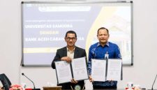 Rektor Universitas Samudra, Prof. Dr. Ir. Hamdani, MT, saat MoA bersama Pimpinan Bank Aceh Syariah Cabang Langsa, TM Andika Putra di ruang rapat Biro Rektorat Unsam.